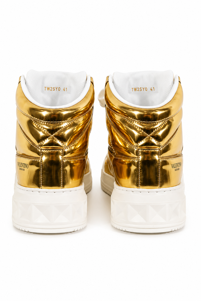 Valentino Garavani One Stud Metallic Gold High-Top Sneakers