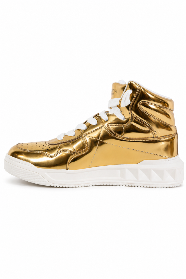 Valentino Garavani One Stud Metallic Gold High-Top Sneakers