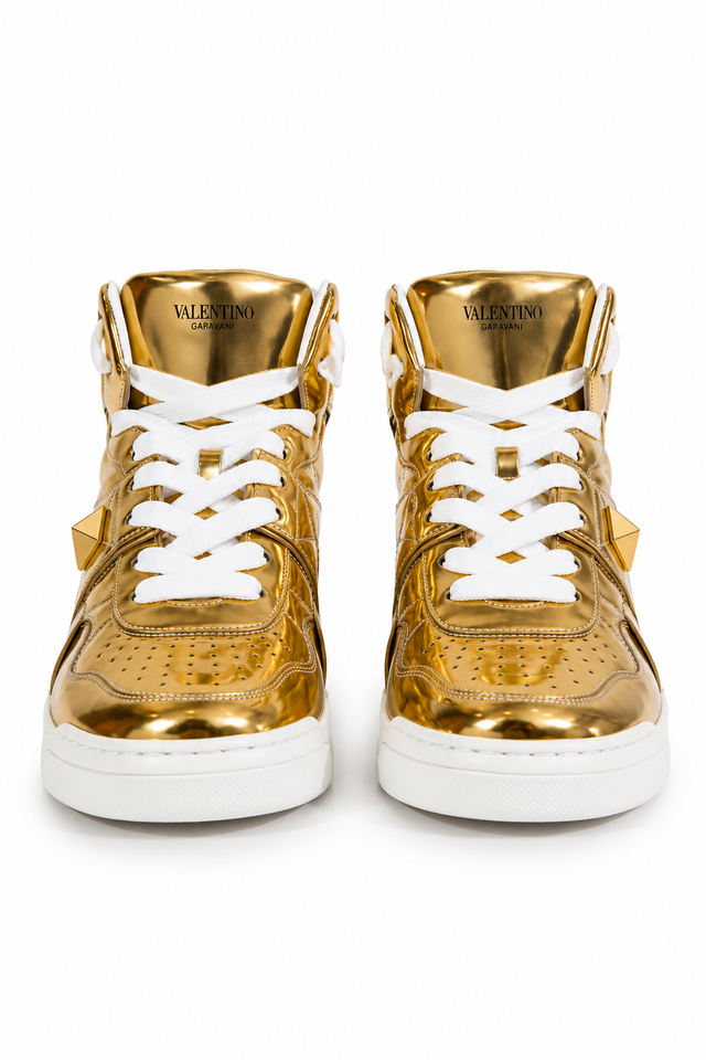 Valentino Garavani One Stud Metallic Gold High-Top Sneakers