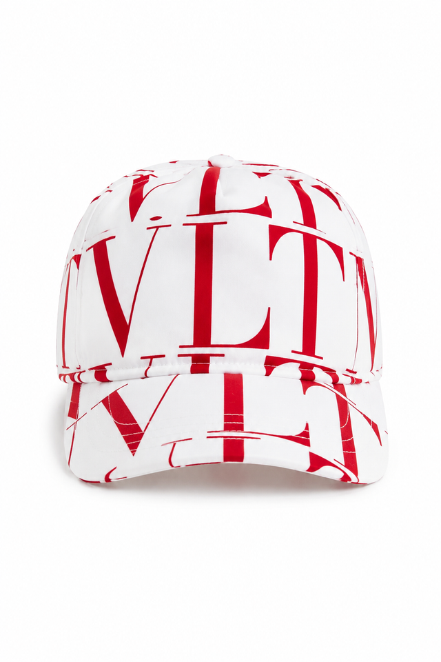 Valentino Garavani VLTN Oversized Logo Print Baseball Cap – White/Red