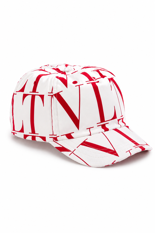 Valentino Garavani VLTN Oversized Logo Print Baseball Cap – White/Red