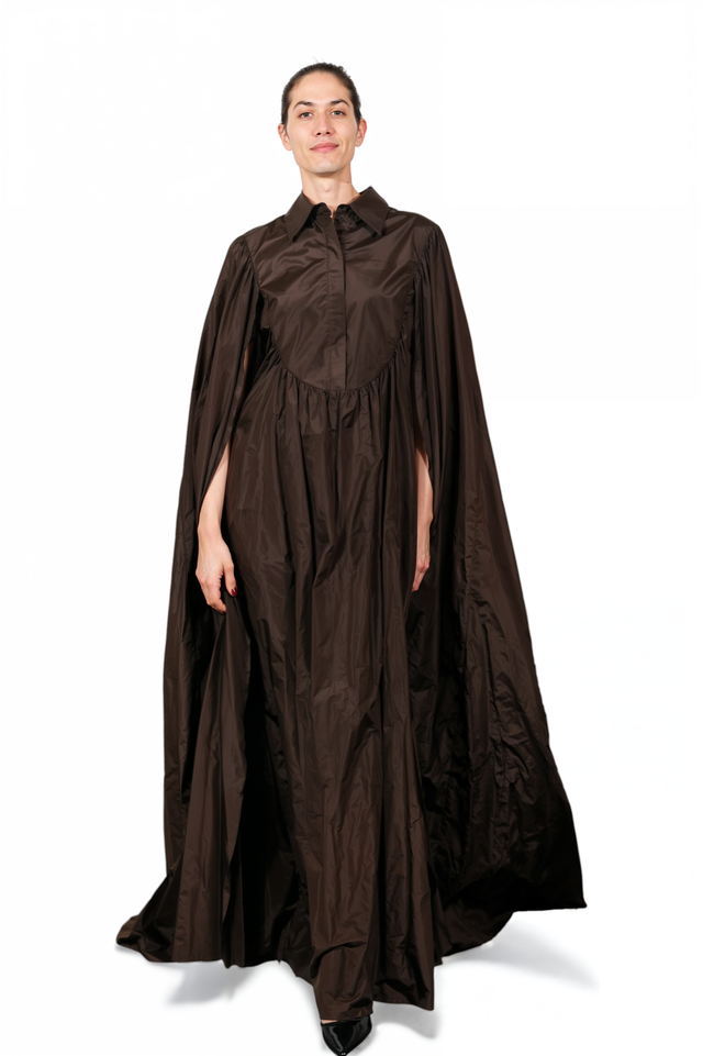 Valentino Brown Poplin Maxi Shirt Gown