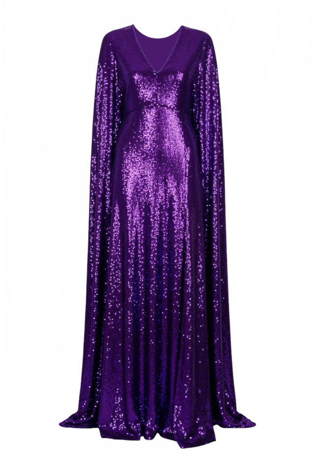 Valentino Purple Sequin Caftan Gown with Front Slit