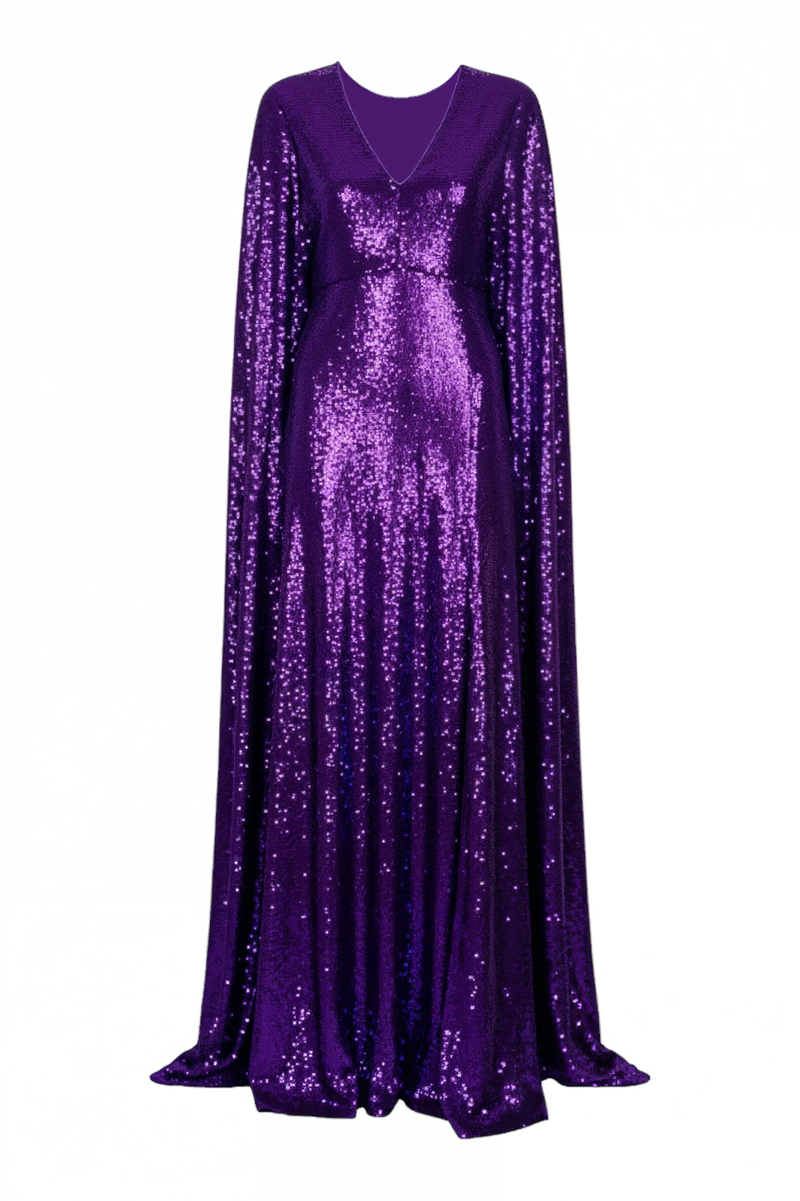 Valentino Purple Sequin Caftan Gown with Front Slit