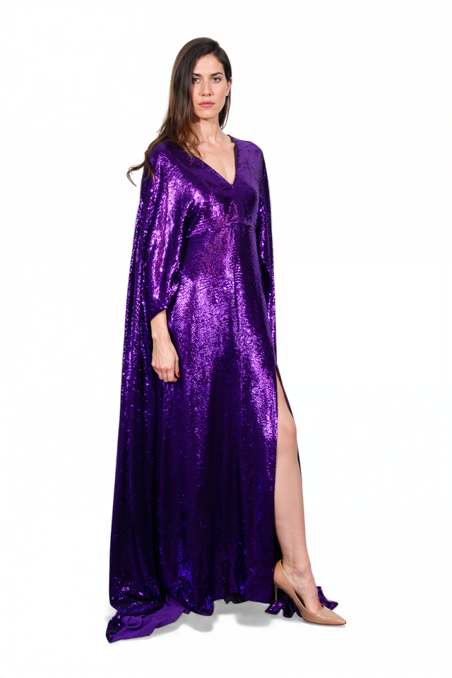 Valentino Purple Sequin Caftan Gown with Front Slit