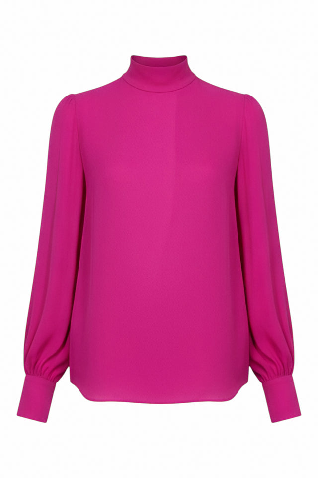 Valentino Fuchsia High Neck Silk Blouse