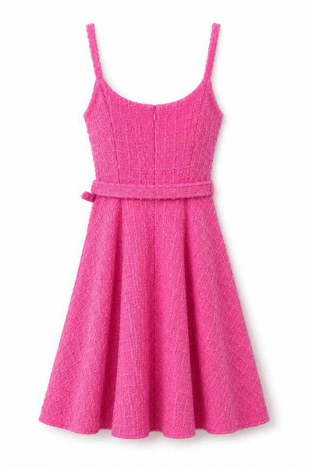 Valentino Pink Textured Mini Dress with Signature V Belt