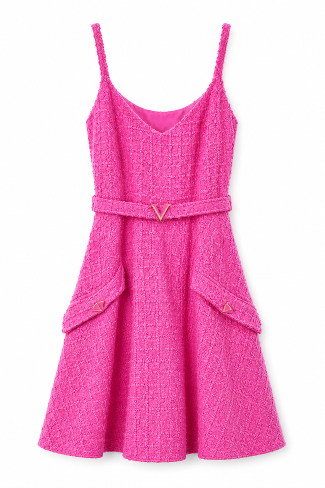 Valentino Timeless Tweed Short Dress Woman Eclectic Pink 40
