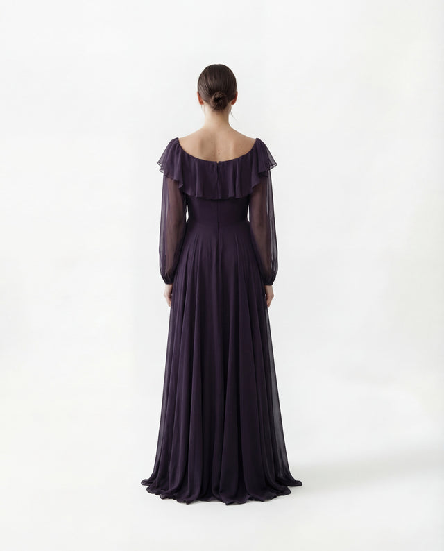 Valentino Plum Off-Shoulder Chiffon Evening Gown