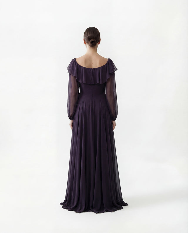 Valentino Plum Off-Shoulder Chiffon Evening Gown