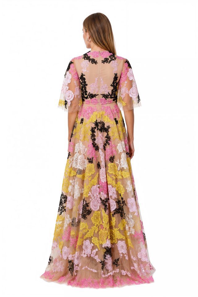 Valentino Floral Embroidered Tulle Gown