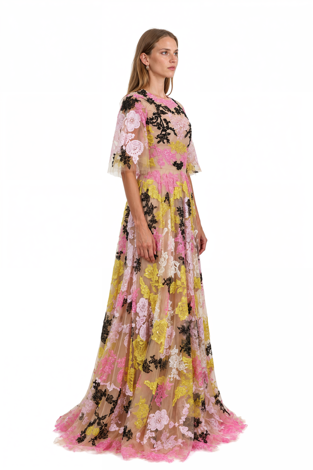 Valentino Floral Embroidered Tulle Gown