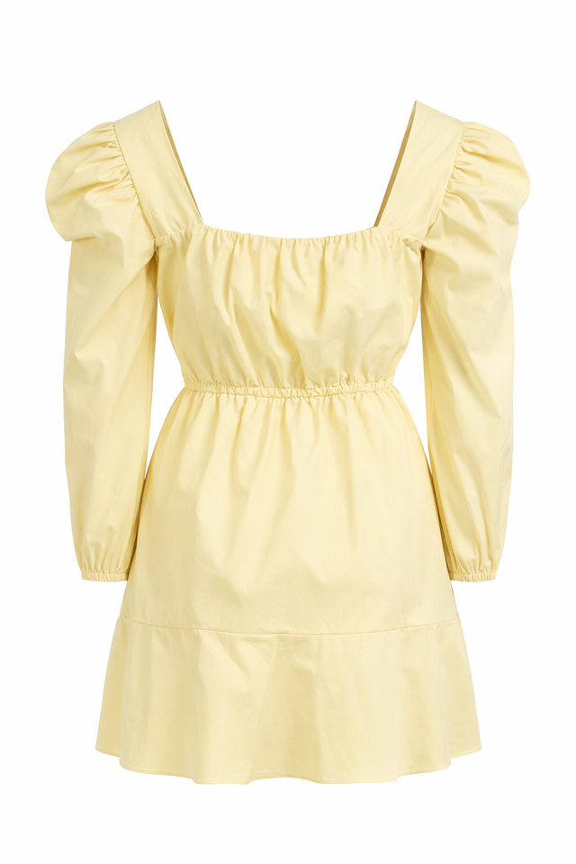 Red Valentino Wrap-Style Puff Sleeve Mini Dress in Soft Yellow