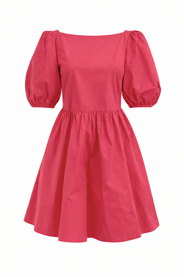 Red Valentino Puff Sleeve Fit-and-Flare Mini Dress in Coral Pink