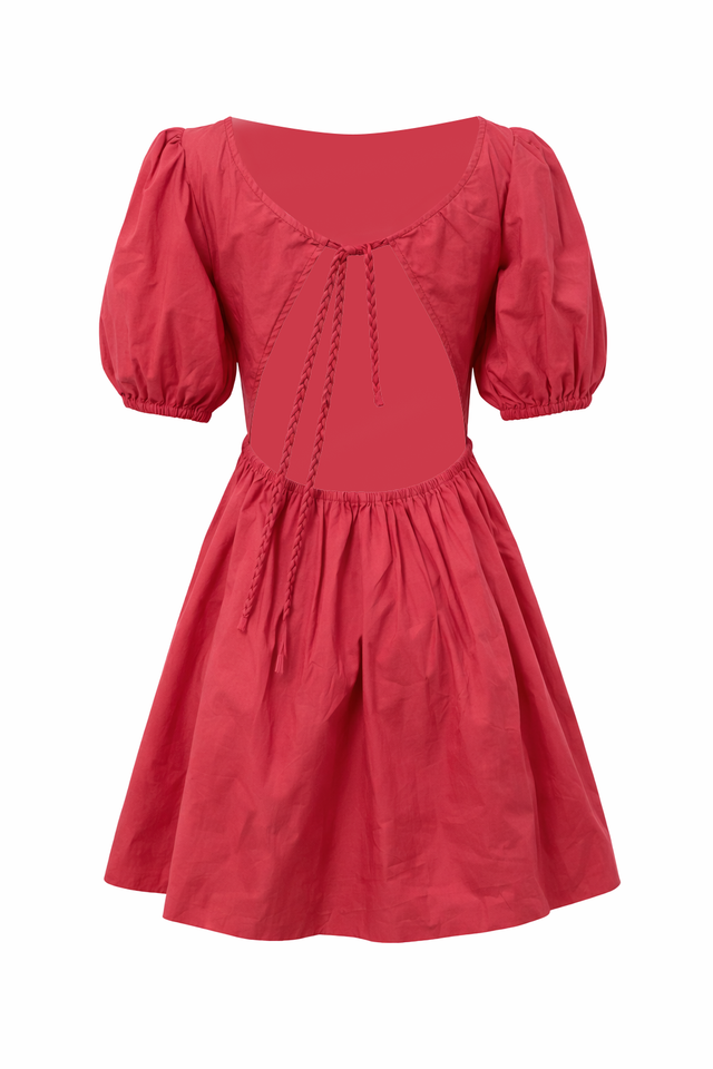 Red Valentino Puff Sleeve Fit-and-Flare Mini Dress in Coral Pink