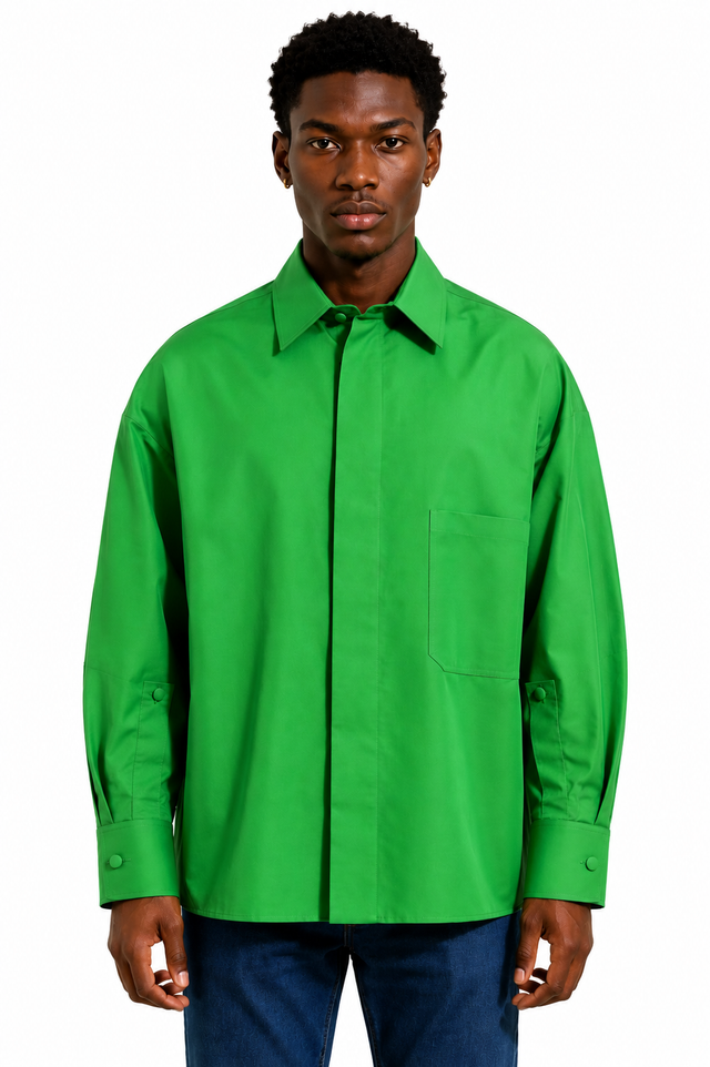 Valentino Oversized Cotton Shirt in Emerald Green