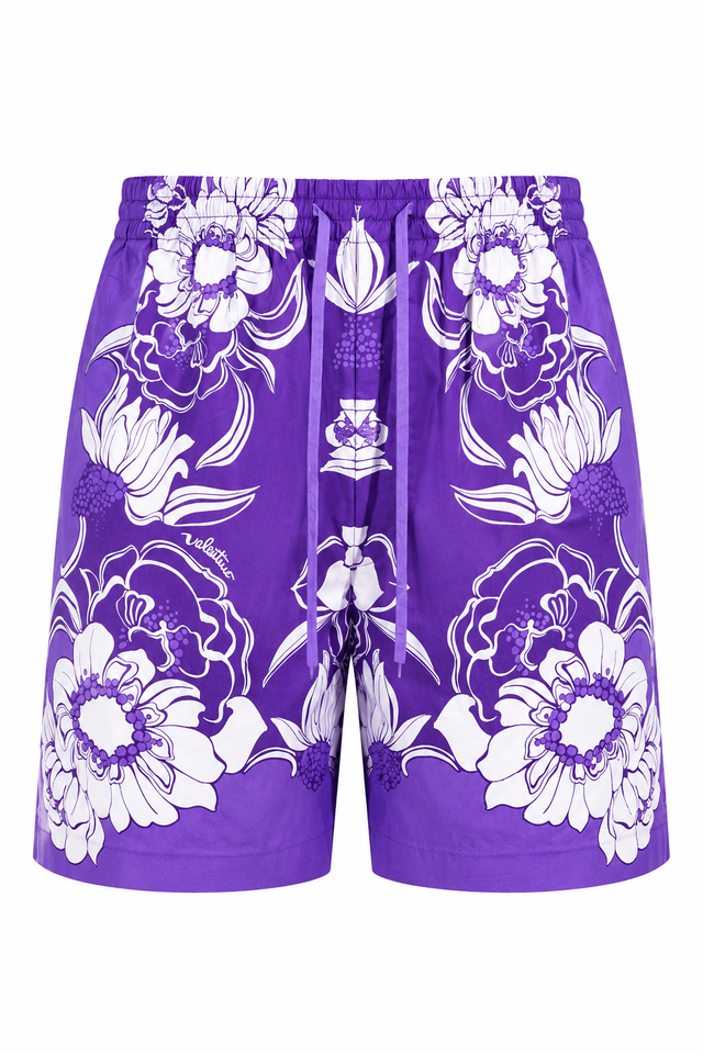 Valentino Floral Print Swim Shorts in Violet