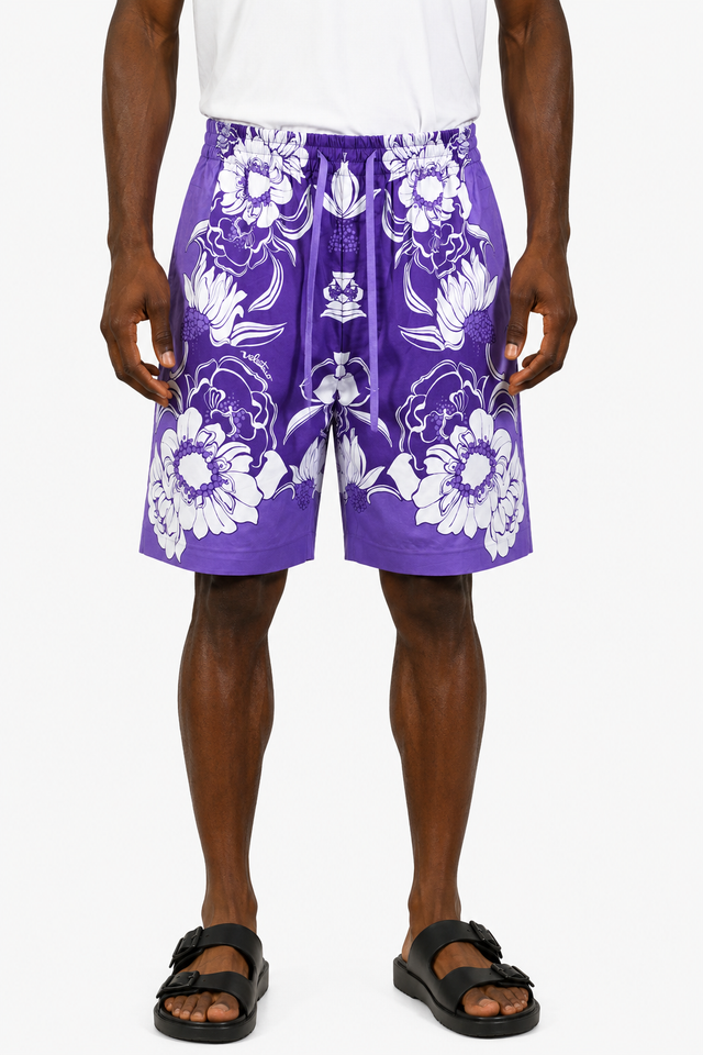 Valentino Floral Print Swim Shorts in Violet