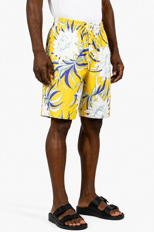 Valentino Floral Print Swim Shorts in Yellow Multi