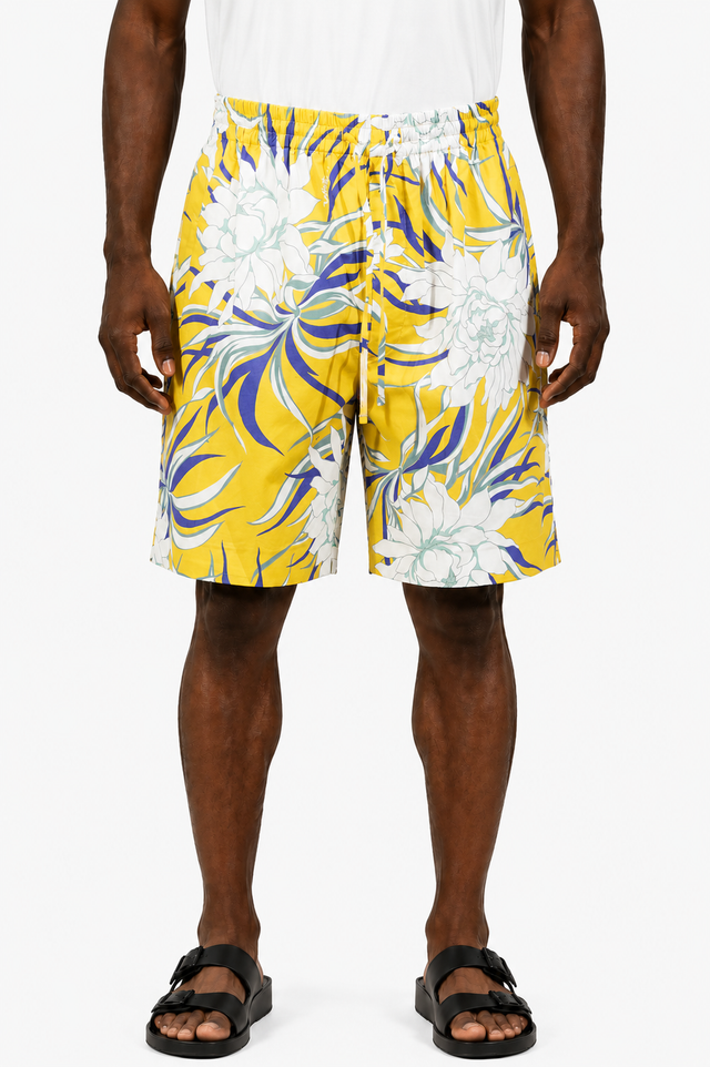 Valentino Floral Print Swim Shorts in Yellow Multi