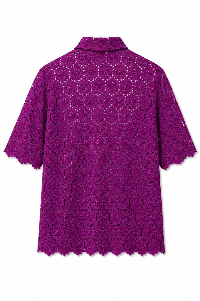 Valentino Floral Lace Short Sleeve Shirt in Purple