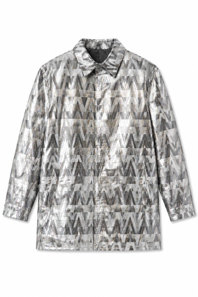 Valentino Men’s Silver V Logo Metallic Print Shirt