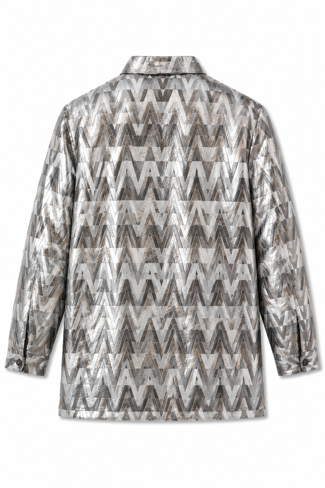 Valentino Men’s Silver V Logo Metallic Print Shirt
