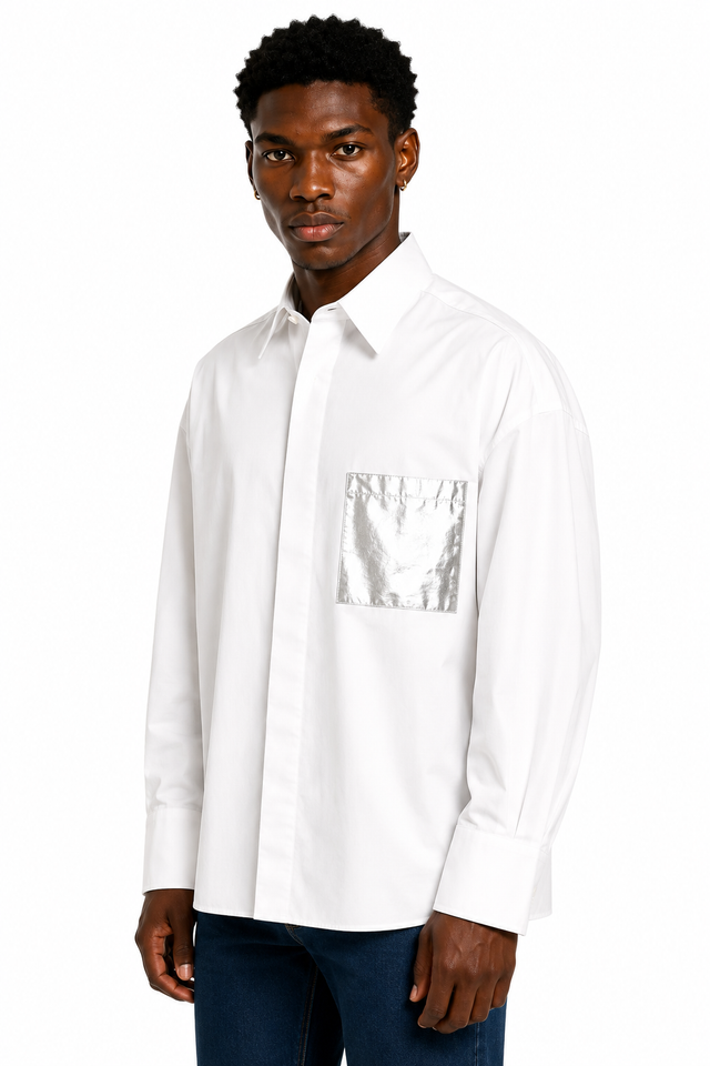 Valentino Oversized Cotton Shirt With Metallic Pocket