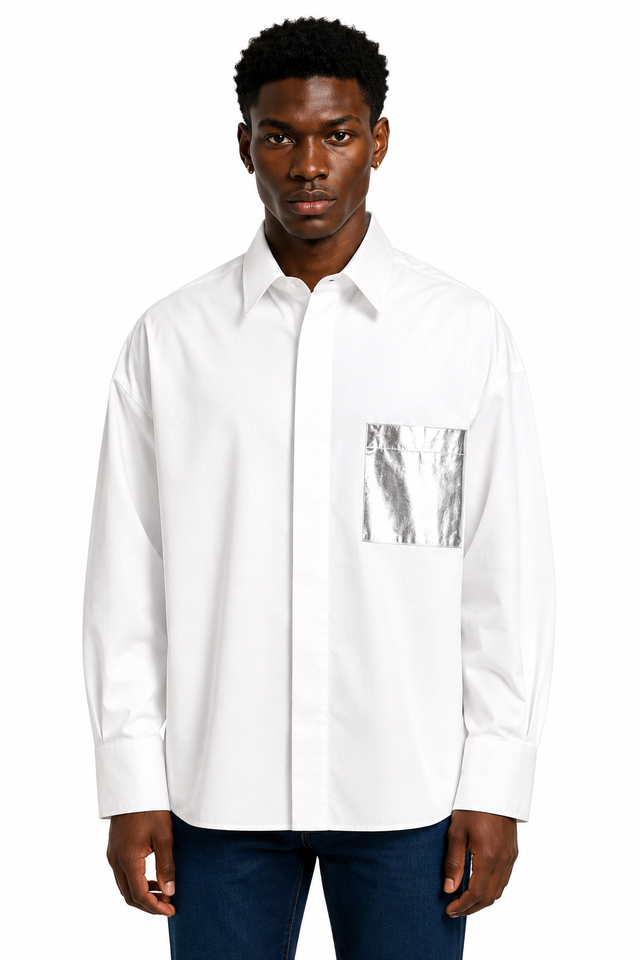 Valentino Oversized Cotton Shirt With Metallic Pocket