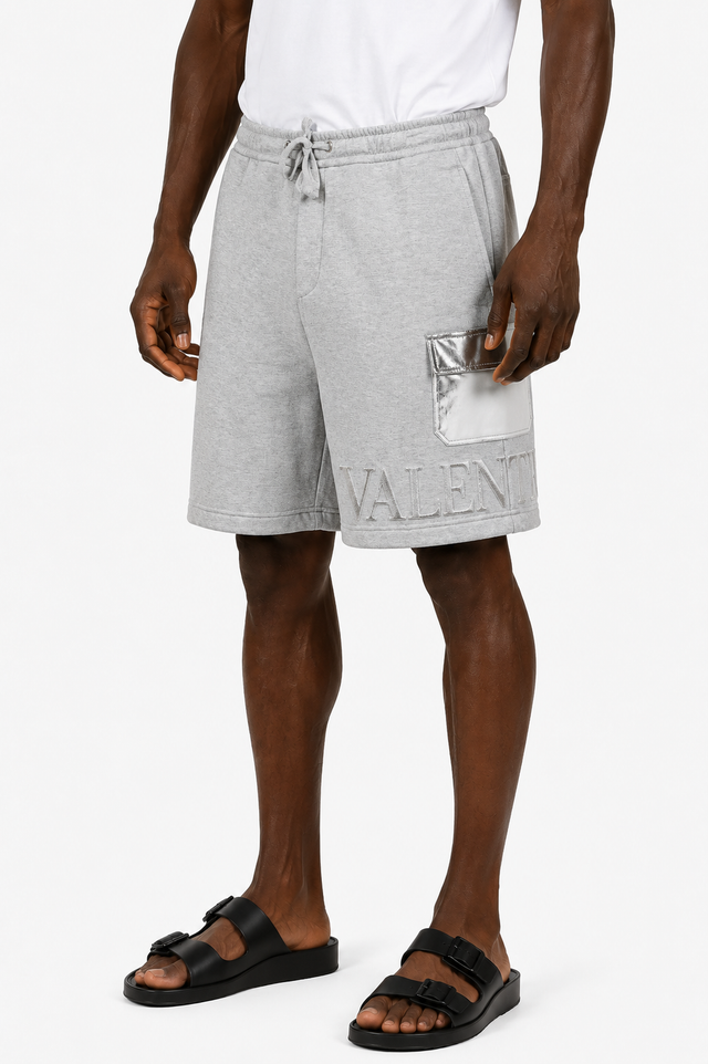 Valentino Embroidered Logo Jersey Shorts in Heather Grey