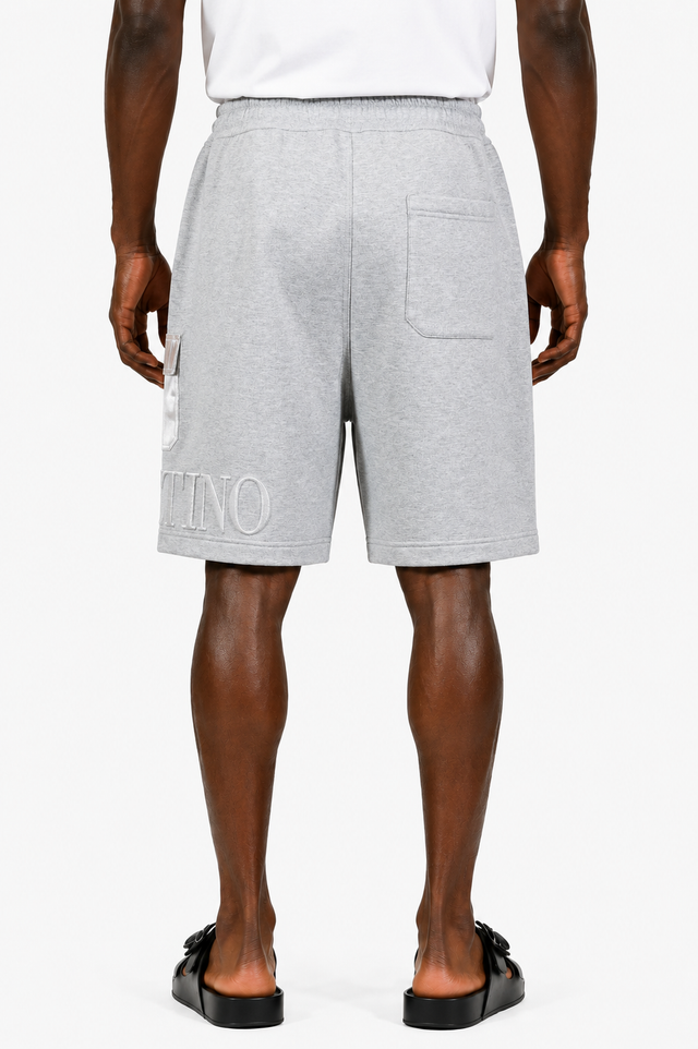 Valentino Embroidered Logo Jersey Shorts in Heather Grey