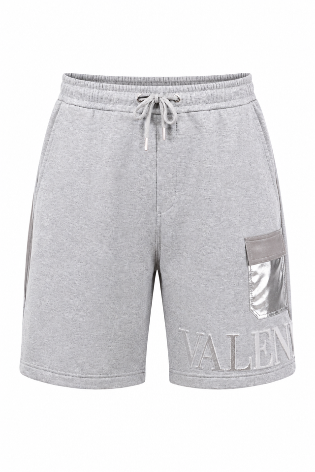 Valentino Embroidered Logo Jersey Shorts in Heather Grey