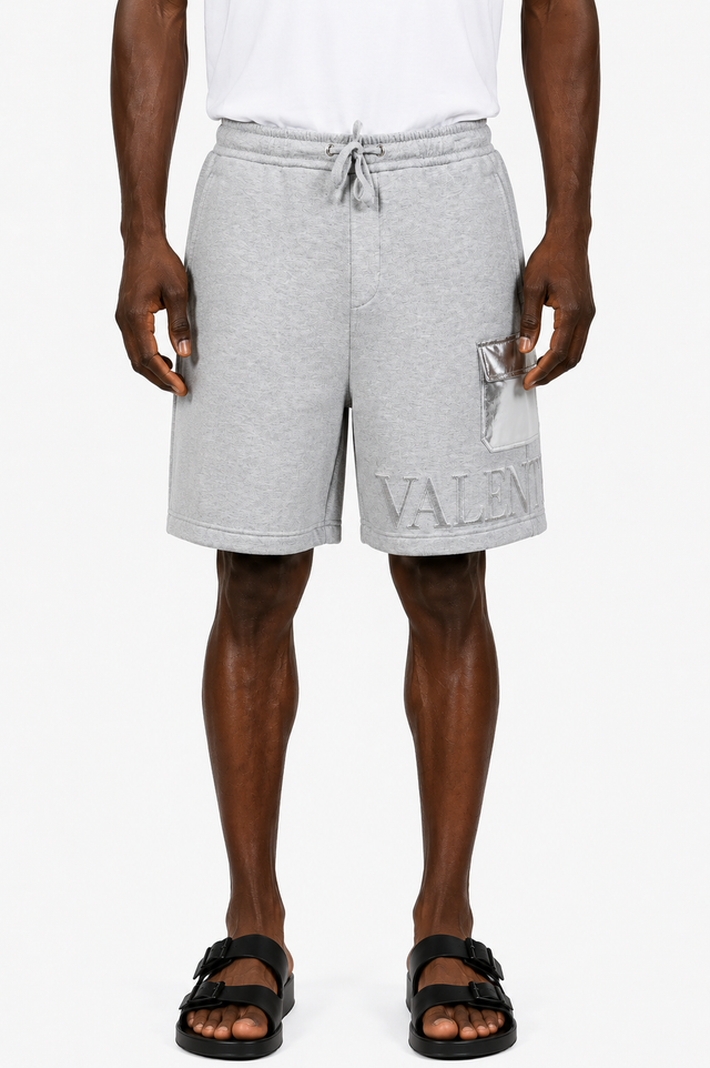 Valentino Embroidered Logo Jersey Shorts in Heather Grey