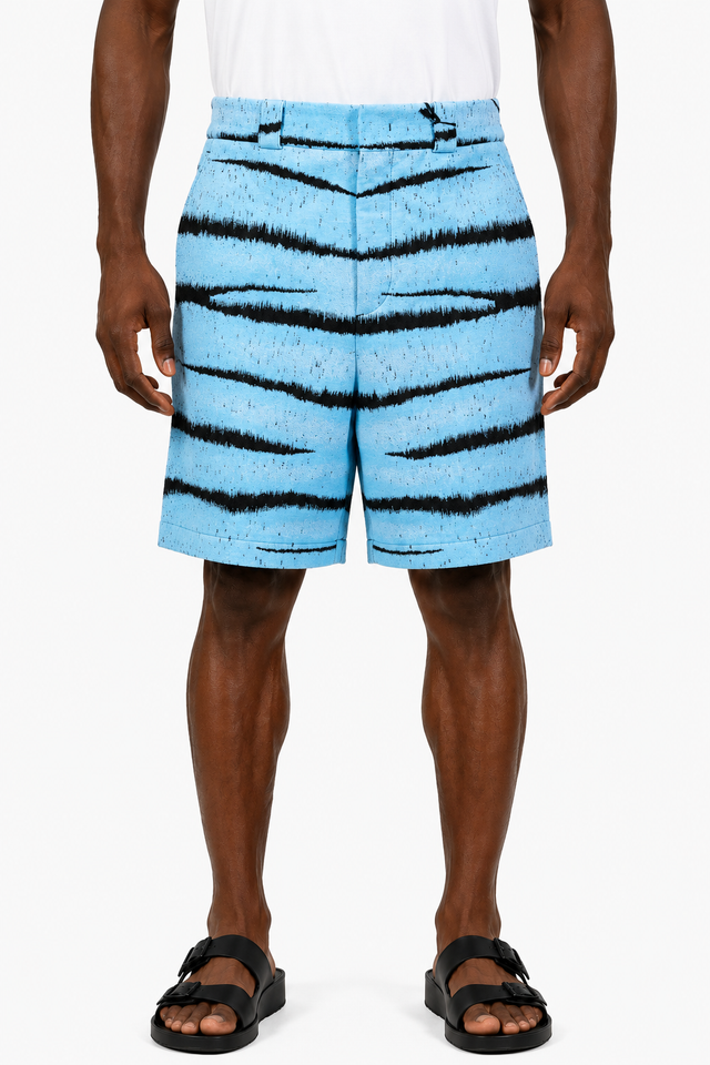 Valentino Tiger Stripe Tailored Shorts in Sky Blue