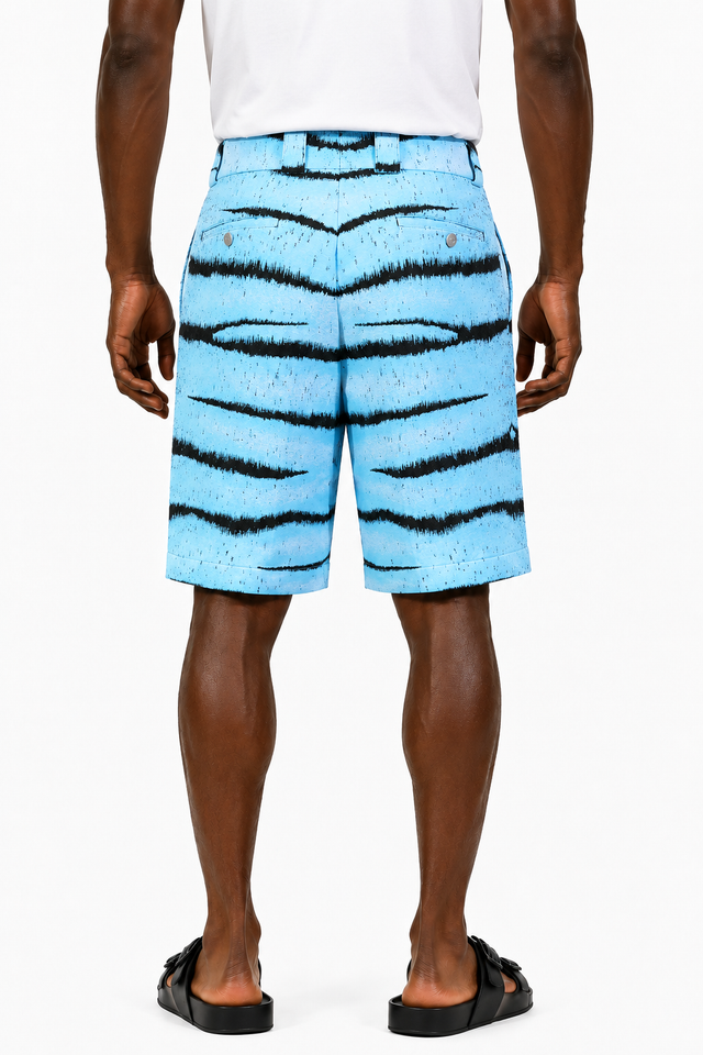 Valentino Tiger Stripe Tailored Shorts in Sky Blue