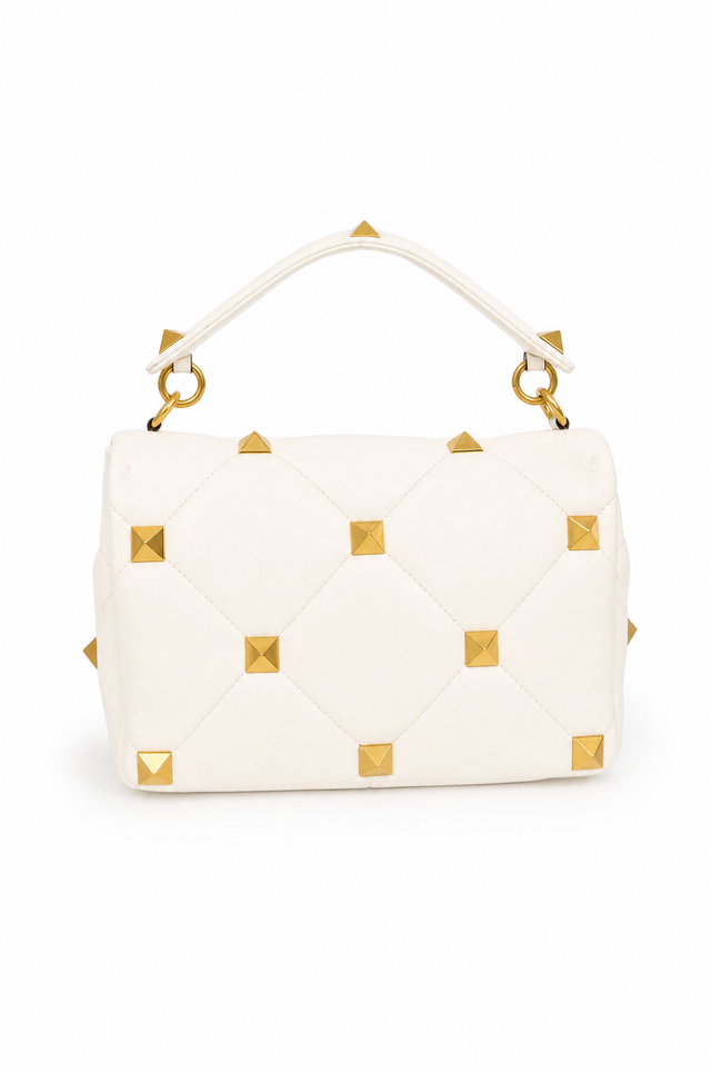 Valentino Garavani Roman Stud The Handle Quilted Leather Shoulder Bag Ivory