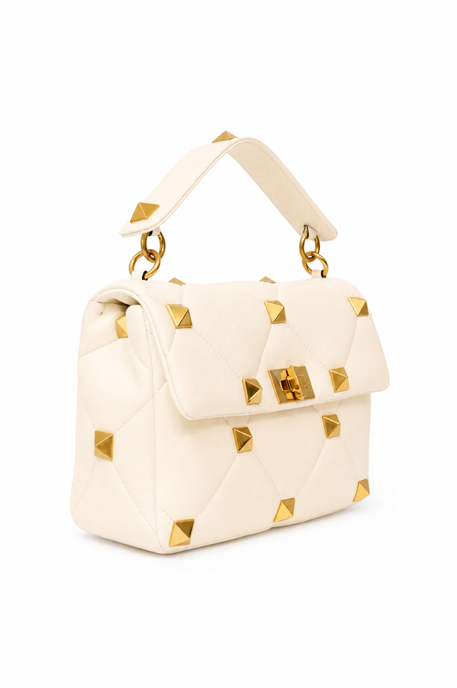 Valentino Garavani Roman Stud The Handle Quilted Leather Shoulder Bag Ivory