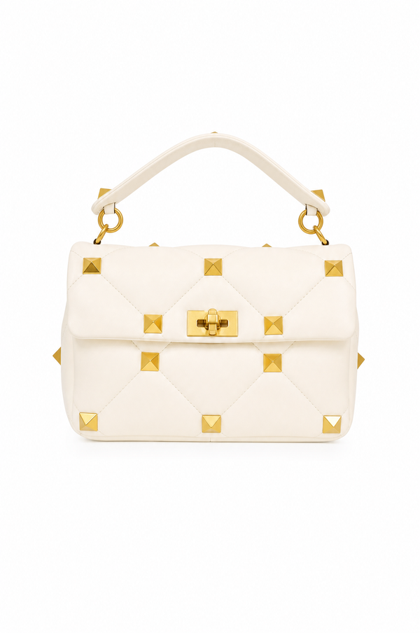 Valentino Garavani Roman Stud The Handle Quilted Leather Shoulder Bag Ivory