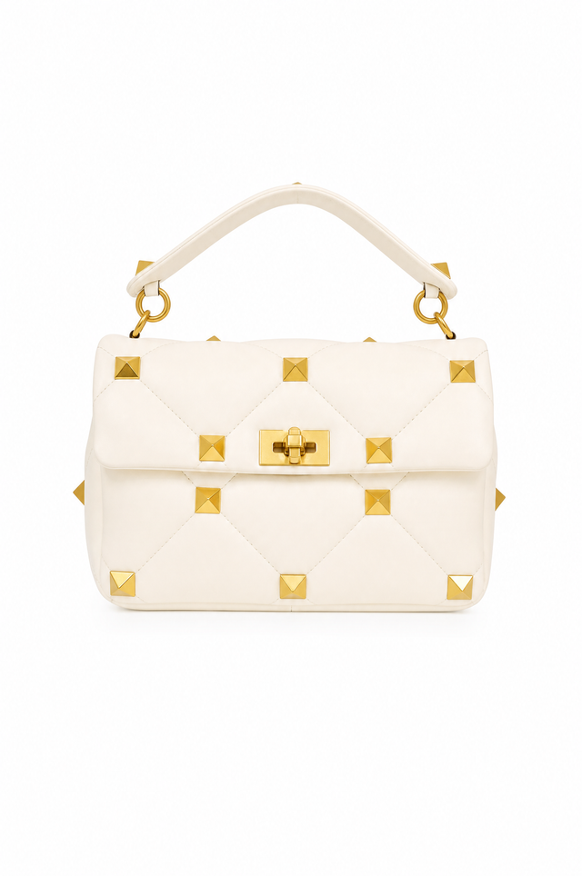Valentino Garavani Roman Stud The Handle Quilted Leather Shoulder Bag Ivory