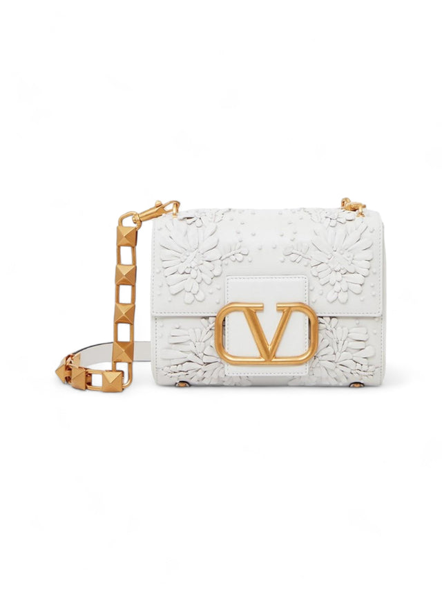 Valentino Garavani White Roman Stud Leather Shoulder Bag