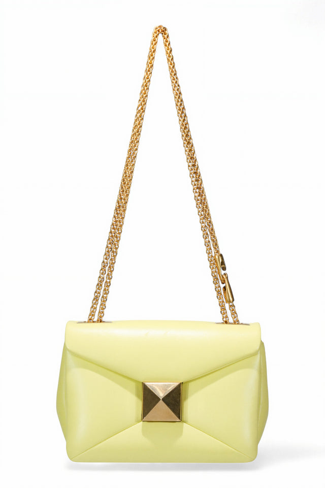 Valentino Garavani Roman Stud Leather Shoulder Bag in Pastel Yellow