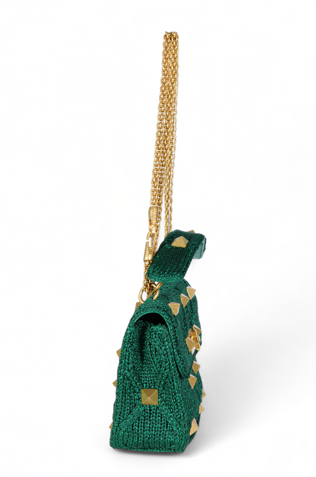 Valentino Garavani Green Woven Rockstud Shoulder Bag