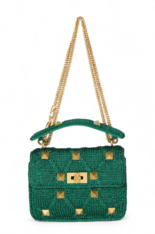 Valentino Garavani Green Woven Rockstud Shoulder Bag