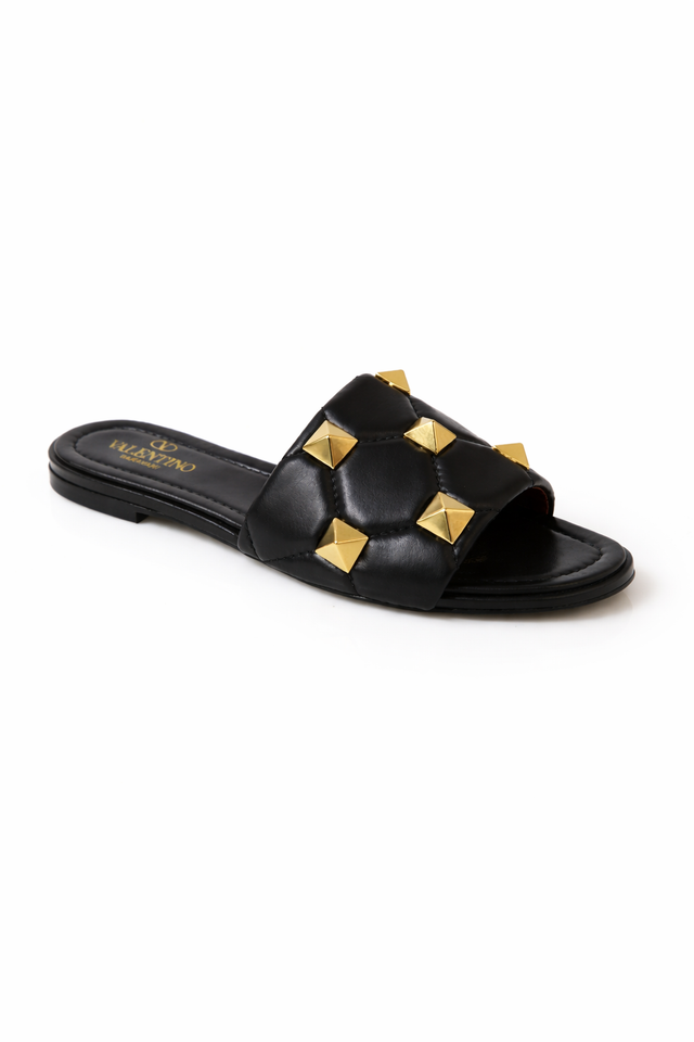 Valentino Garavani Rockstud Quilted Leather Slide Sandals – Black