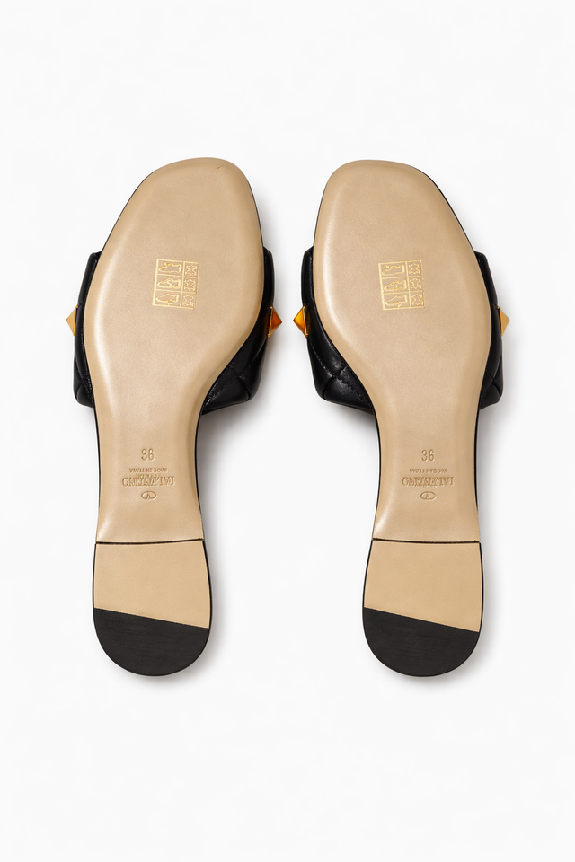 Valentino Garavani Rockstud Quilted Leather Slide Sandals – Black