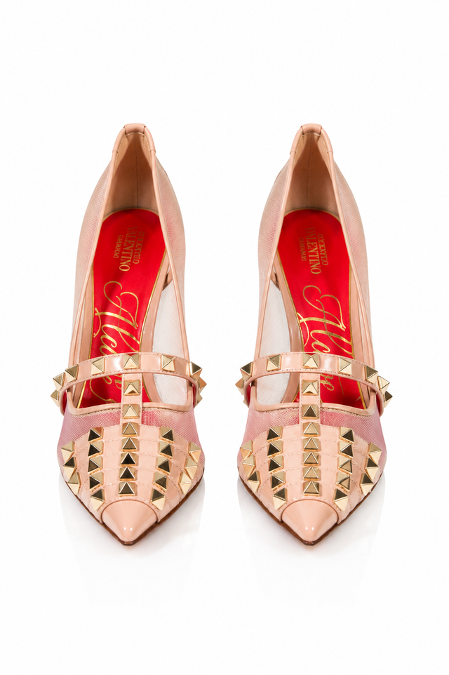Valentino Garavani Rockstud Mesh Pumps in Beige