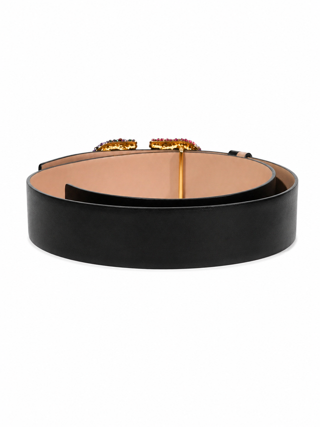 Valentino Garavani VLogo Signature Crystal Reversible Leather Belt 40mm Multicolor Buckle Black/Tan