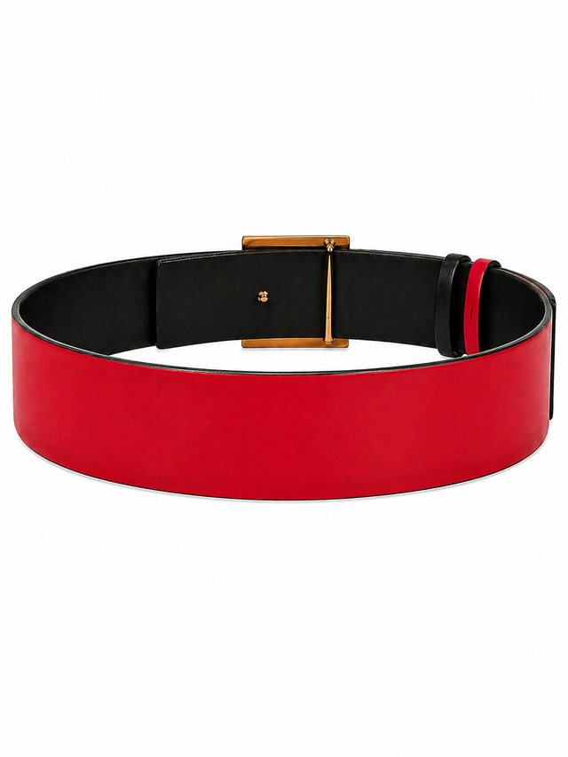 Valentino Garavani Roman Stud Reversible Leather Belt 40mm Black/Red Gold Buckle