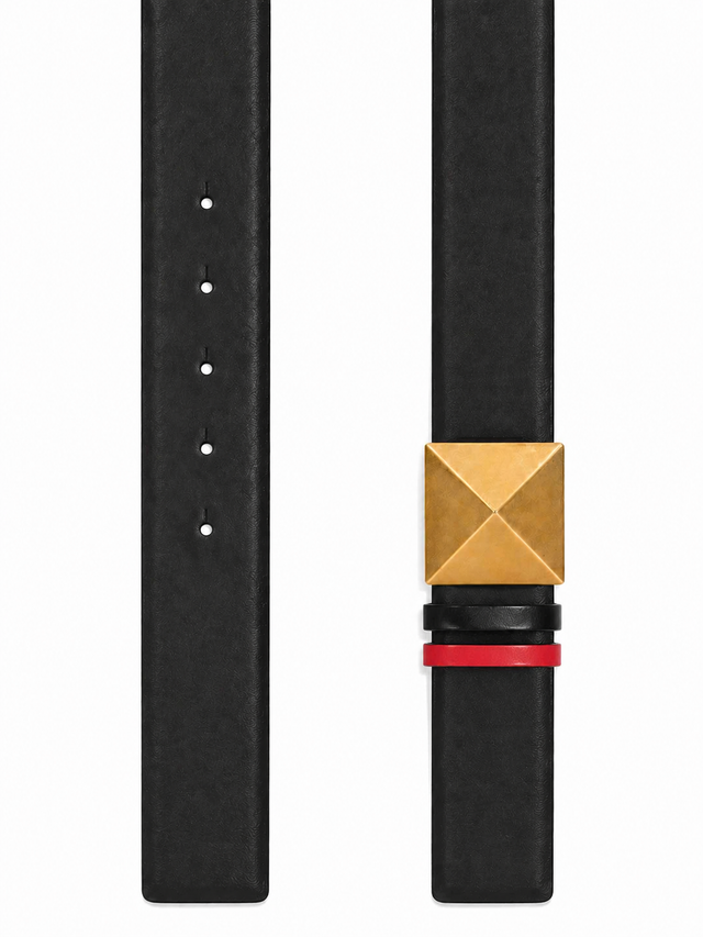 Valentino Garavani Roman Stud Reversible Leather Belt 40mm Black/Red Gold Buckle