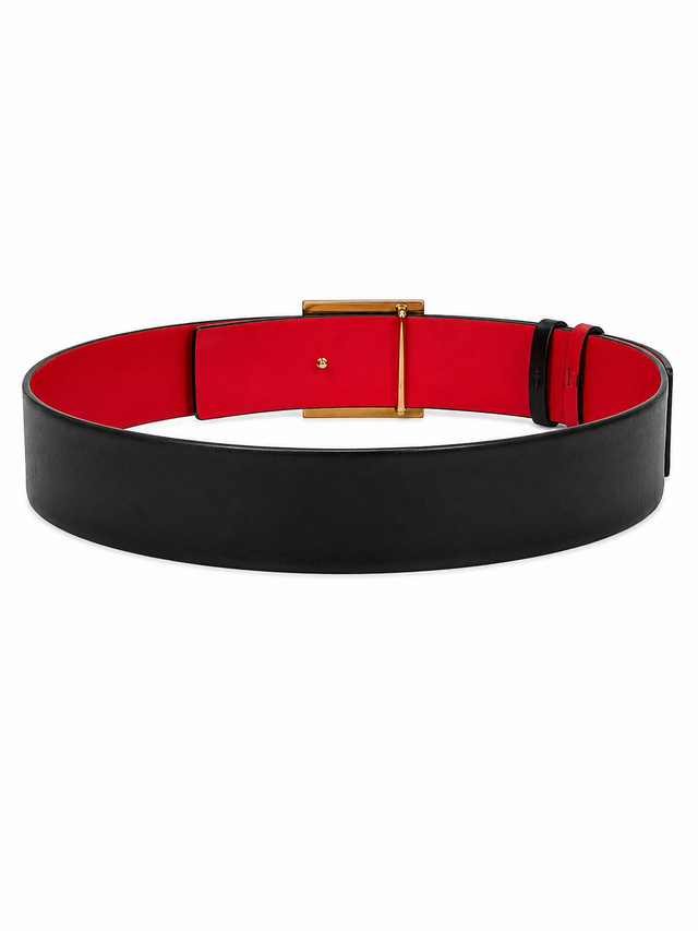 Valentino Garavani Roman Stud Reversible Leather Belt 40mm Black/Red Gold Buckle